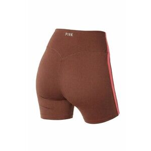 PINK Active High Waist Bike Shorts Brown Pink Stripe Medium Buttery Soft NWT Med